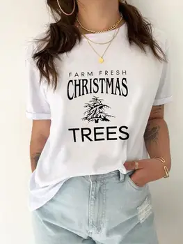 Облекло С новогодишен модерен принтом За жени, Весела Коледна елха, Скъпа празнична риза в стил букви, тениска с графичен дизайн на тениска