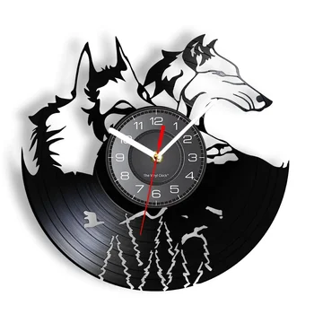 Двойката стенни часовници с глава на вълк, портрет на горски Вълк, Vinyl плоча, часовници, Невероятно тотем, стенно изкуство, Начало декор, Фенове на Вълк, Gif