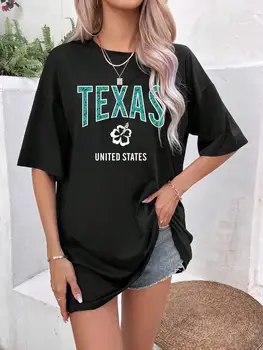 Женска тениска с бели цветя модел от Тексас, САЩ, Летни памучни тениски, градинска облекло в стил хип-хоп, дишаща къс ръкав