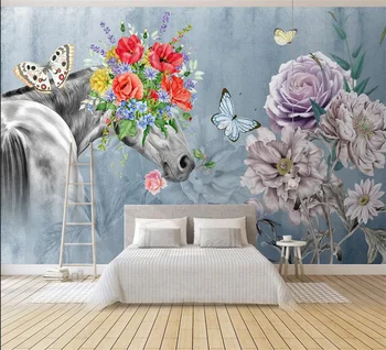 Тапети по поръчка, Кон, цвете, пеперуда, Снимка спални, на фона на детската стая, тапети за дома