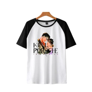 Kinnporsche Тениска от 100% памук Raglan С кръгло деколте KinnPorsche The Series Tailand Drama BL Дамски Мъжки Ежедневни тениска с къс ръкав