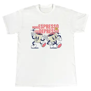 Тениска за любителите на кафе, по-Еспресо, по-малко депрессо, Кафе, тениска, Кафе тениска