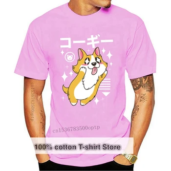 Тениска one yona Kawaii Corgi за Мъже, Скъпа Японската Уникална Тениска От Чист Памук, С Кръгло деколте И Къс ръкав, Тениска Плюс Размер