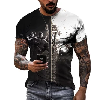 Лятна мъжка мода, мода Класическа тениска с 3D-принтом с игри на модел, къс ръкав, градинска личност, Готин човек, удобна риза