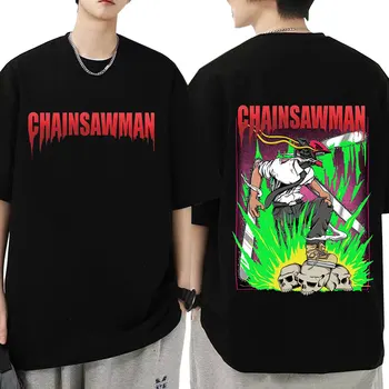 Аниме Chainsaw Man Denji Pochita Devil Тениска с Графичен Принтом За Мъже И Жени от 100% Памук, Дишащи Тениски, Градинска Дрехи Голям Размер