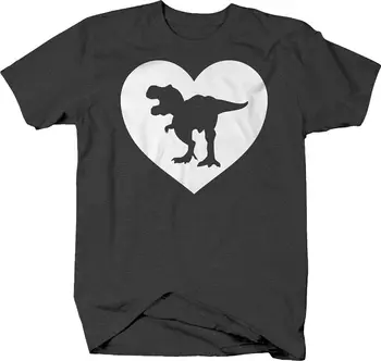 Тениска с изображение на вымершего динозавър Love trex във формата на сърце с дълъг ръкав