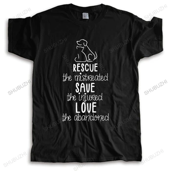 в памучна тениска RESCUE SAVE LOVE Ръчно рисувани Кучета Дизайн Мъжки t-shirt Летни Тениски С къс Ръкав Хипстерские Мъжки Блузи, Тениски Готина