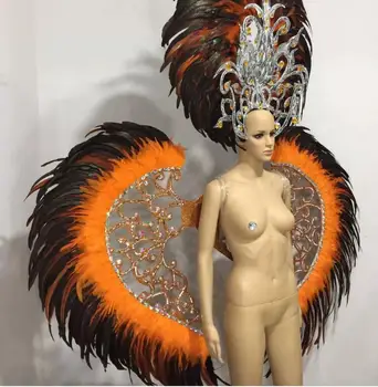 Секси Бразилско танцово рокля Женски Танц Самба Женски Кралят шапка от пера