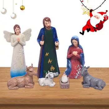 Комплект за Коледната сцена Коледни фигурки Статуя на Саграда Фамилия 7шт Ясла Малкия Исус Празнична украса легла в помещението