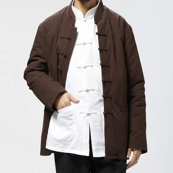 Есен-зима, 100% памук, стария груб костюм от епохата на Тан, стеганая яке, за мъже китайската дебела стеганая яке, Дрехи на средна възраст Hanfu