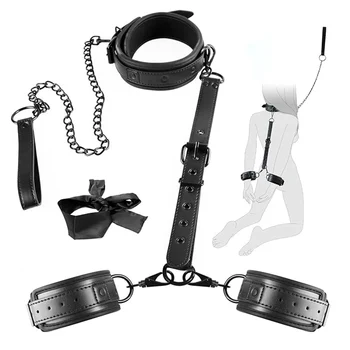 Комплект задържащи устройства за БДСМ-бондажа, 5 броя, комплект за легло, SM, с регулируеми белезници, нашийник, въже, превръзка на очите, подвижни секс-играчки за възрастни, свързване