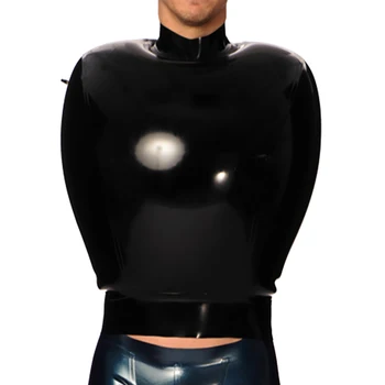 Черна Секси надуваема латексова риза с висока яка, цип отзад, гумени дрехи без ръкави, топ yf безжичната-0377