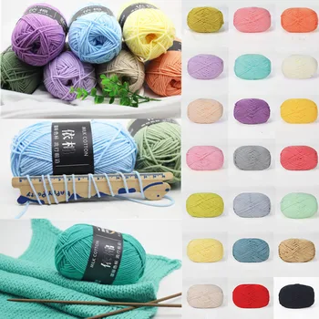 Многоцветни копринени конци Milk Cotton 4ply за плетене на пуловери, шапки за еднократна употреба, кукли, меки и топло бебешко прежди за ръчно плетиво, вълнена прежда за плетене на една кука