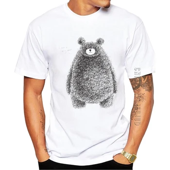най-новият популярен дизайн с принтом ръчно рисувани, лятна тениска с мечка, готина мъжка лятна риза, марка модерна риза, тениски с сладък мечок, върхове