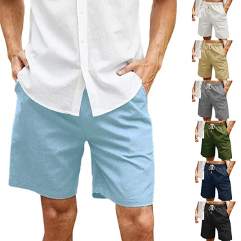 Мъжките Ежедневни Панталони с Еластичен Колан на съвсем малък, Летни къси Панталони с Джобове за Ежедневни, Спортни, Плажни Шорти на Открито
