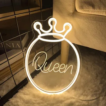 Неонова реклама с корона на кралица, Выгравированная Лична led знак За декорация на стените на стаята, Годеж, Украса за сватбени партита, Коледни подаръци