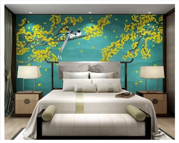 beibehang Класически тапети papel de parede гинко ръчно рисувани нов китайски фон с цветя и птици декоративна живопис стени