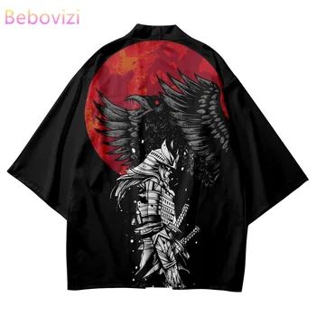 Градинска дрехи, азиатски облекло самурай, Традиционно Кимоно с принтом японски крила, мъжка жилетка Юката, черно кралят костюм Хаори Оверсайз