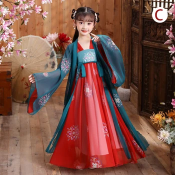Древните традиционни китайски рокли Страхотна китайски дрешки за момичета Hanfu Детско танцово представяне на Hanfu Dress Живописна cosplay костюм