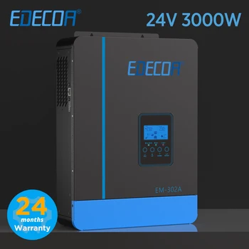 Хибриден слънчев инвертор EDECOA 3000 W 3.2 KVA 24 220 230 В 3 кВт MPPT 80A PV 450 vdc чиста синусоидальная вълна зарядно устройство UPS за lifepo4 батерии