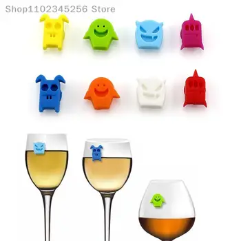 8шт меки силиконови брелков под формата на винена чаша форма Демон, маркери, знак за коктейли, за партита, чаши за пиене, кой засмукване