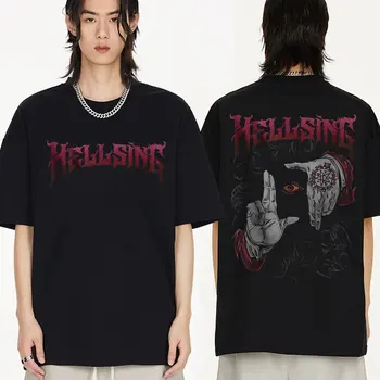 Тениска Hellsing Ultimate Alucard от Японски аниме 90-те години, Реколта тениска на ужасите от комикси за вампири, Мъжки Женска тениска с къс ръкав Оверсайз