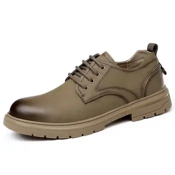 Мъжки демисезонная кожена ежедневни обувки с дебела подметка, устойчива на плъзгане, дишаща, модни и Ежедневни кожени обувки в британския стил, работни обувки