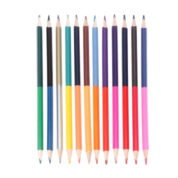 1 Кутия цветни моливи с двойна глава, Дървени Цветни моливи за рисуване, Канцеларски материали, Офис консумативи, ученически пособия