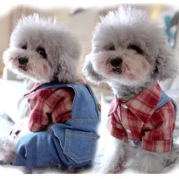 Дрехи за домашни любимци Frise Small Dogs Schneider Teddy, Тънка пролетно-летни дрехи за четириноги, комплекти за деним бретелях