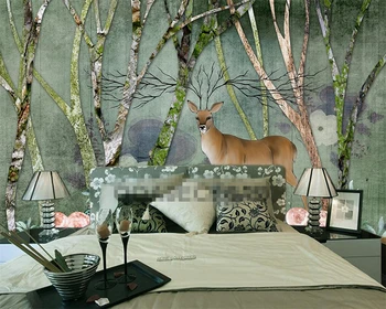 Бейбеханг тапети европейския горски лосове, ретро стил 3D фотообои рисувани стенни спални хол видеостена 3D тапети