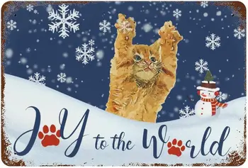 Реколта лидице знак за домашен интериор Коледен котка, радост на света, Снежен човек, снежинка, Коледен венец, монтиран на стената декор за дома, табела за хижа