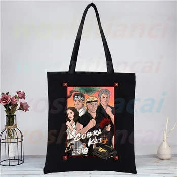 Холщовая чанта с принтом Кобра Кай, черни чанти, Harajuku, ежедневни дамски чанта за момичета, Еко-Купувач, чанти през рамо с тайландски Отровна Змия