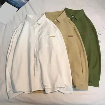 Мъжка риза с ревера и дълъг ръкав, мъжки ежедневни однотонная сако с накладным джоб, отложной яка на есен