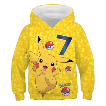 Demisezonnyj Детски Случайни Жълт Най-Hoody с шарките на Pikachu За Момчета, Удобен Пуловер За Момичета, Модни Детски дрехи