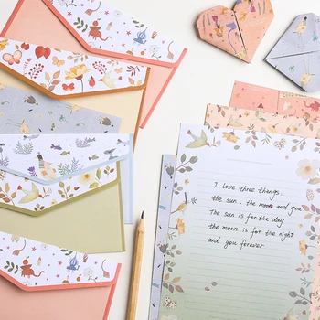 6шт за писма, Бележници с 3шт конвертами Цветна хартия за писма Подаръчни пликове за покани за парти Корейски Канцеларски материали