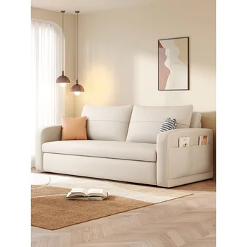 Текстилен разтегателен диван с двойно предназначение за малки апартаменти, двойни телескопическое съхранение за сядане и легнало, мултифункционален рафтове