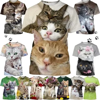 Нови Тениски с 3D-принтом Cat Animal За Мъже, Индивидуалност, Сладък Котки, Графични Тениски, Смешни Ежедневни Улични Тениски С Къс Ръкав