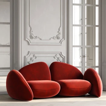 Модерен прост креативен дизайнерски кожен диван за хола Home hotel е с двойно легло седалка