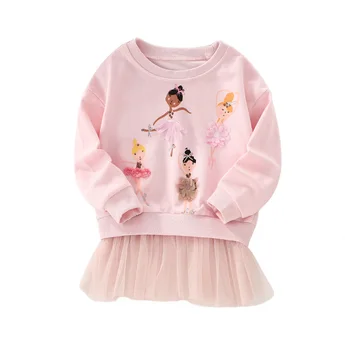 Скачащи метър на от 2 до 7 години, Розови блузи за приказни момичета, есенно-пролетно облекло за деца с дълъг ръкав, Детски ризи с качулка за деца
