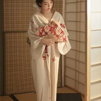 Бяло кимоно в японски стил, Ретро Жилетка, Рокля Фея, превръзка за cosplay, Женски халат, Новородените Гейша в азиатски стил