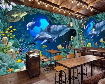 Тапети по поръчка beibehang Син на Подводния свят на Тема Делфин Фон ресторант Бар Хол Рисувани Стенни спални 3D тапети