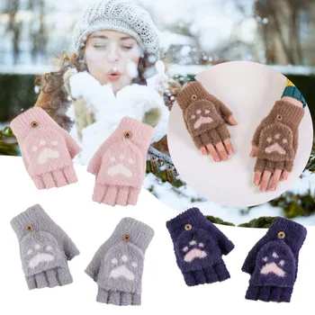 Зимни ръкавици със сензорен екран, утепляющие, запазването на топлина, ръкавици с панти капак, ръкавици за колоездене на открито, възли вълна на полпальца, термошерстяные ръкавици