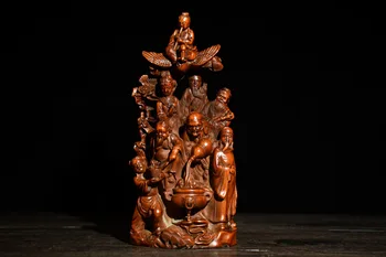 Бутик китайската резбарска boxwood осем Безсмъртни пресичат морето колекция къдрава статуи подарък