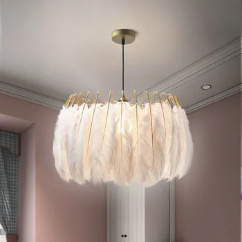 Модерен дизайн подвесного лампа с пера Романтика Булчински Спалня блясък blanc E27 трапезария таванско помещение Домашен Детски окачен лампа