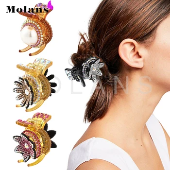 Molans Изискан кристал Цвете Мини-Нокът за коса Ретро Прическа във формата на конска Опашка, Женска Малка Шнола-Нокът, Шнола за коса, Аксесоари за коса