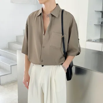 2023, Лятна Нова мъжка риза с къс ръкав на Корейското издание INS, Благородна Модни Градинска ежедневни риза-жилетка за мъже