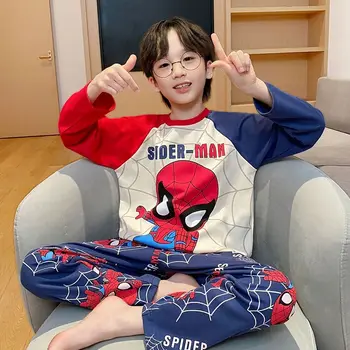 Пижамный костюм Marvel Spiderman Ultraman Корея детски дрехи 2023 Коледно облекло Есен Пролет Аниме Карикатура за малки момчета
