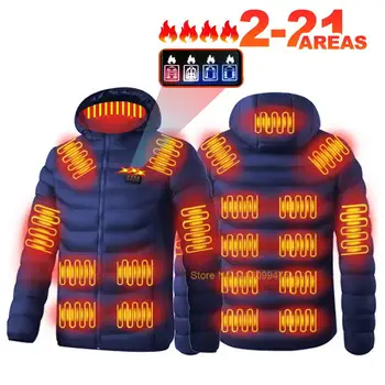 Яке с подгряване за мъже и жени, дрехи с USB-топъл, памучен зимна термална ски яке за къмпинг, разходки, 2-21 зона, топли палта