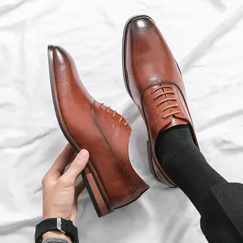 Бизнес и Официални Кафяви Кожени обувки, Мъжки Модни Модела Обувки, Класически Италиански Официални Обувки-Oxfords за Мъже, Zapatos Hombre A192