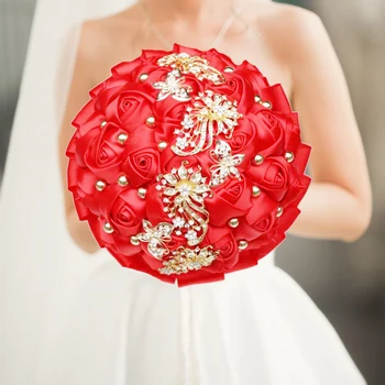 Червени Цветя за булката и шаферките, булчински букет от ръчно изработени, украса на сватбени партита